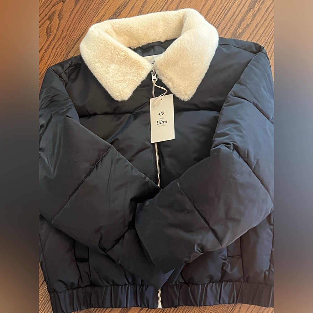 Abercrombie Women's Faux Fur Collar Mini Ultra Puffer